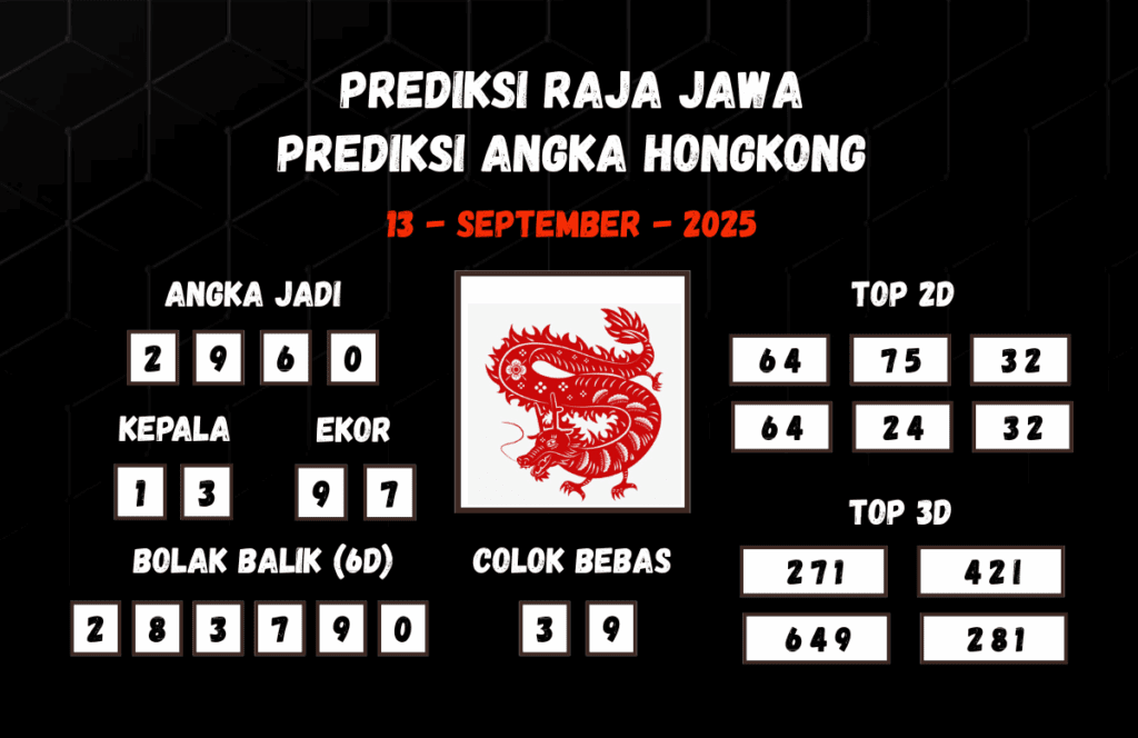 Prediksi Togel Hongkong 13 September 2025 Dari Raja Jawa