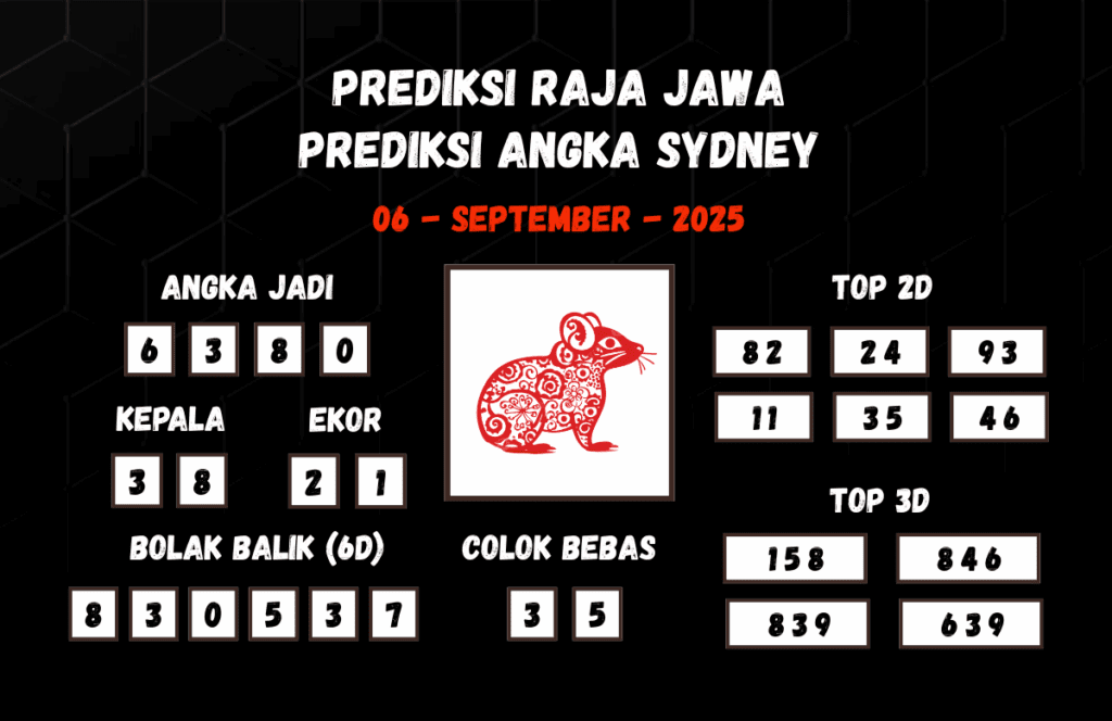 Prediksi Togel Sydney 06 September 2025 Dari Raja Jawa