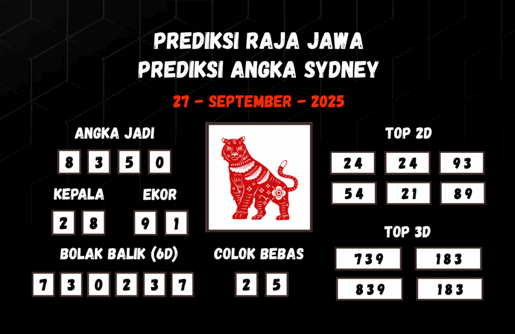 Prediksi Togel Sydney 27 September 2025 Dari Raja Jawa