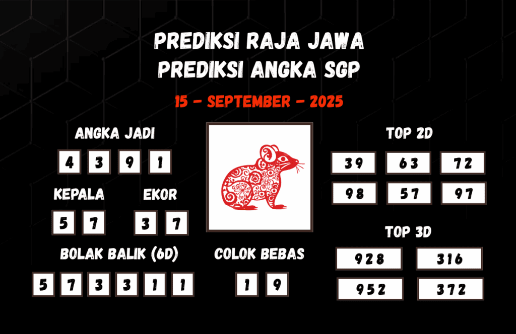 Prediksi Togel SGP 15 September 2025 Dari Raja Jawa