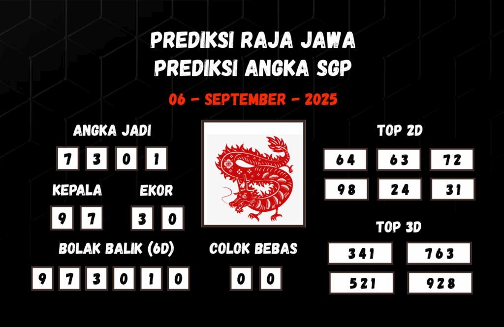 Prediksi Togel SGP 06 September 2025 Dari Raja Jawa