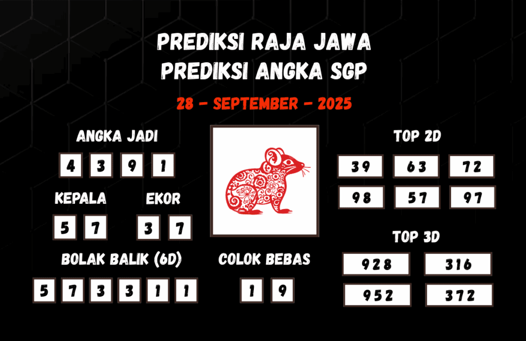 Prediksi Togel SGP 28 September 2025 Dari Raja Jawa