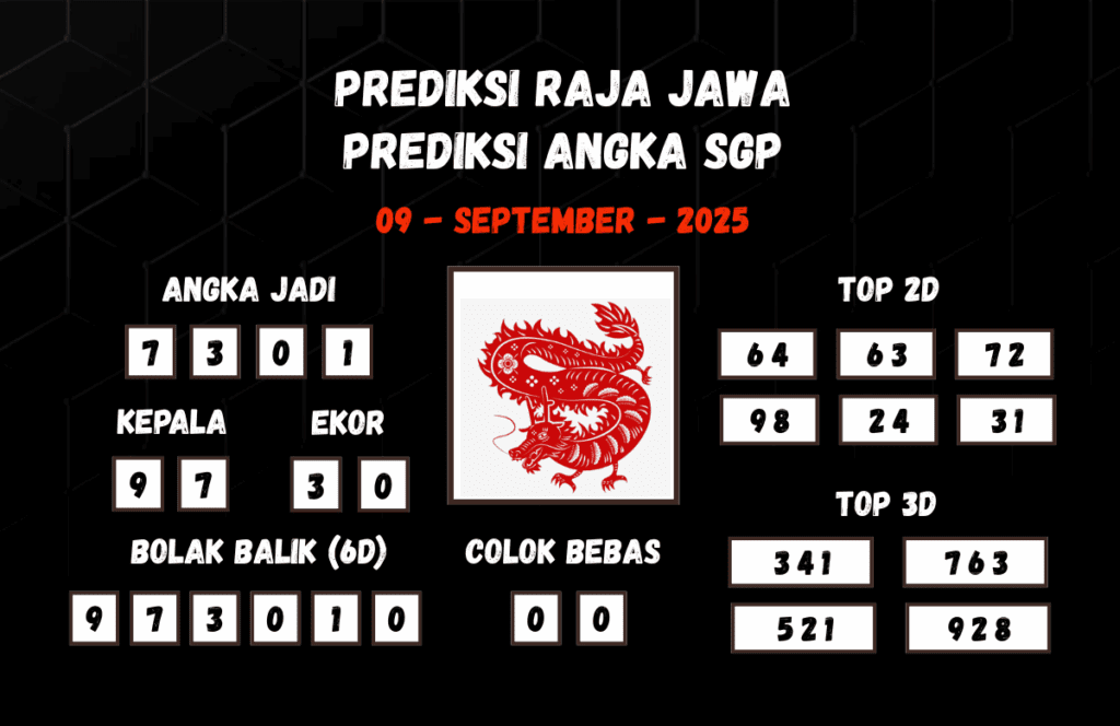 Prediksi Togel SGP 09 September 2025 Dari Raja Jawa