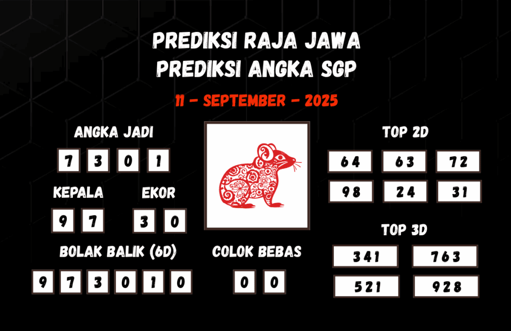 Prediksi Togel SGP 11 September 2025 Dari Raja Jawa