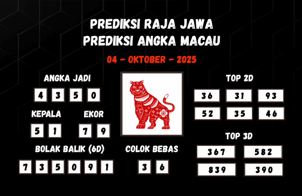 Prediksi Togel Macau 04 Oktober 2025 Dari Raja Jawa